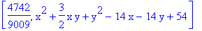 [4742/9009, x^2+3/2*x*y+y^2-14*x-14*y+54]